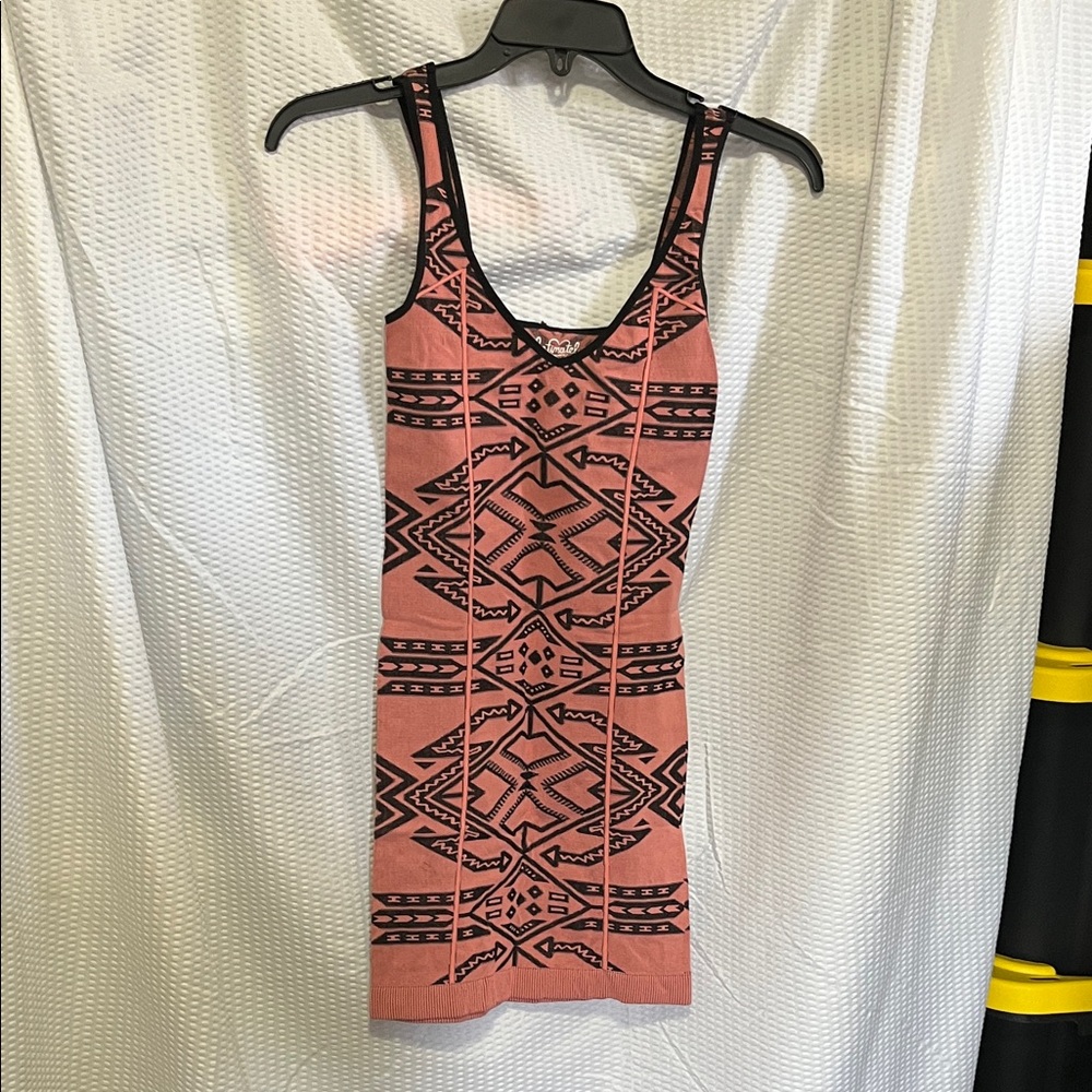 Geometric Patterned Pink And Black Mini Dress - image 3